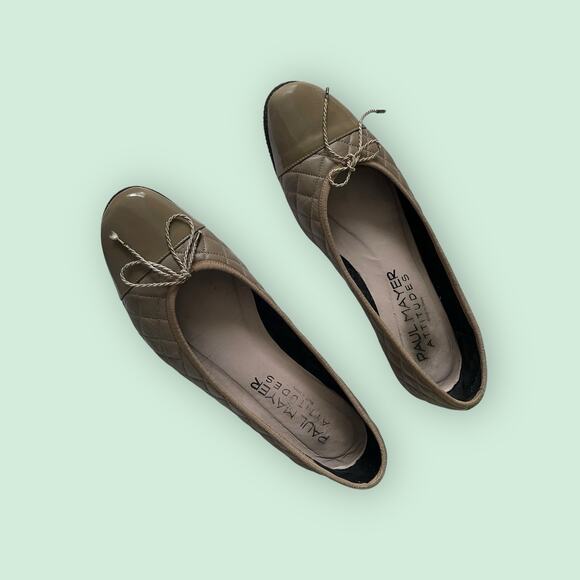 Paul Mayer Attitudes Taupe Quilted Leather Tan Cap Toe Ballet Flats Womens 10 - Picture 9 of 14